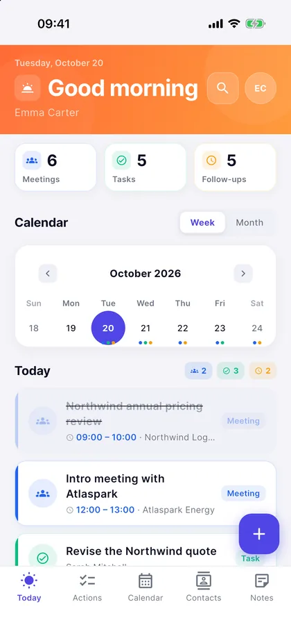 The Today and follow-up screens of the Mars Flow app