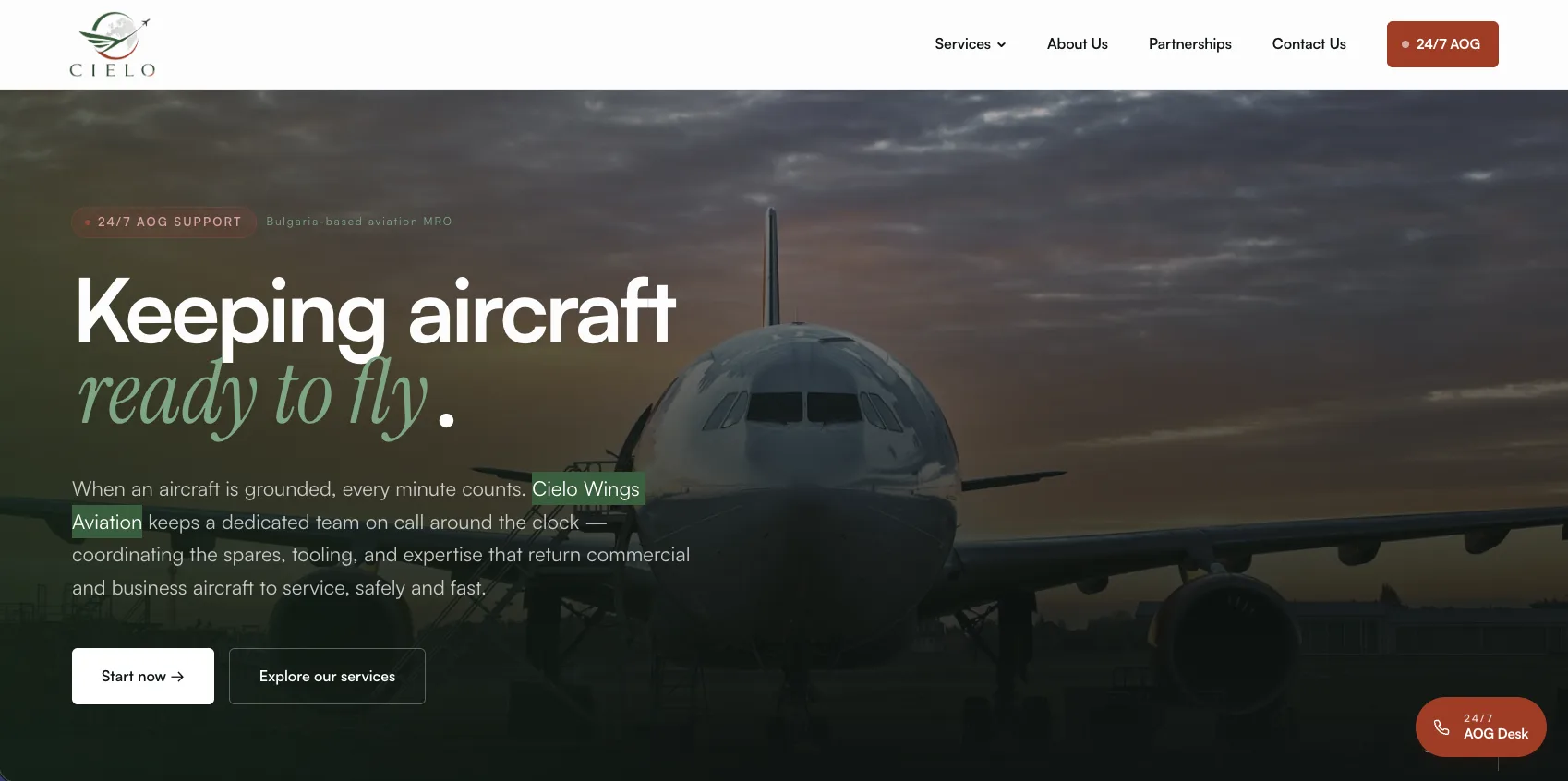 Cielo Wings Aviation web sitesi — ekran görüntüsü