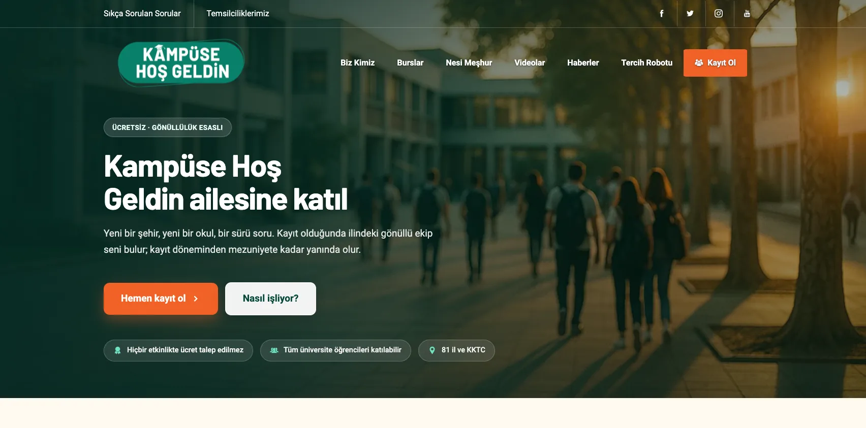 Kampüse Hoş Geldin web sitesi — ekran görüntüsü