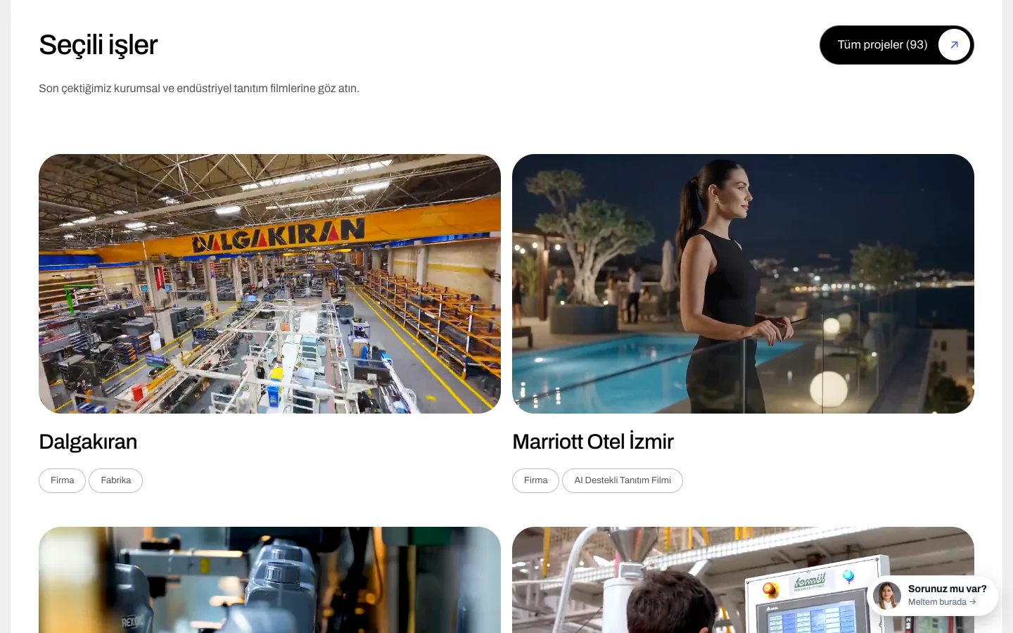 Martı Film home page selected work section: project cards