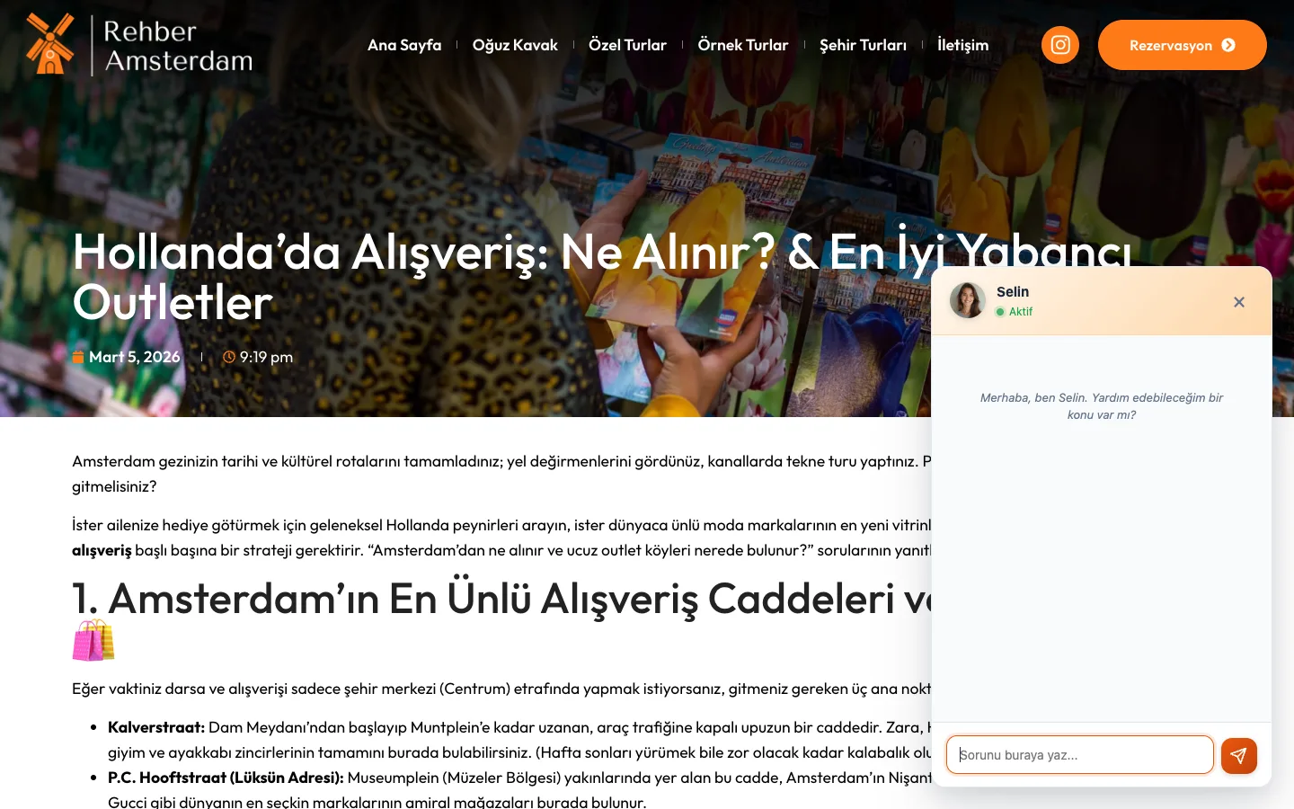 Rehber Amsterdam blog yazısında açık asistan Selin