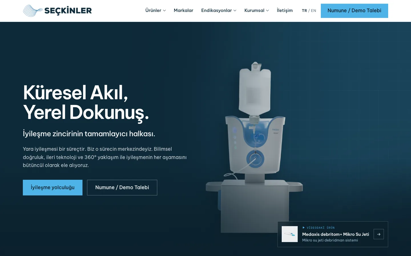 Seçkinler Medikal'in yeni web sitesinin ana sayfası, ilk ekran